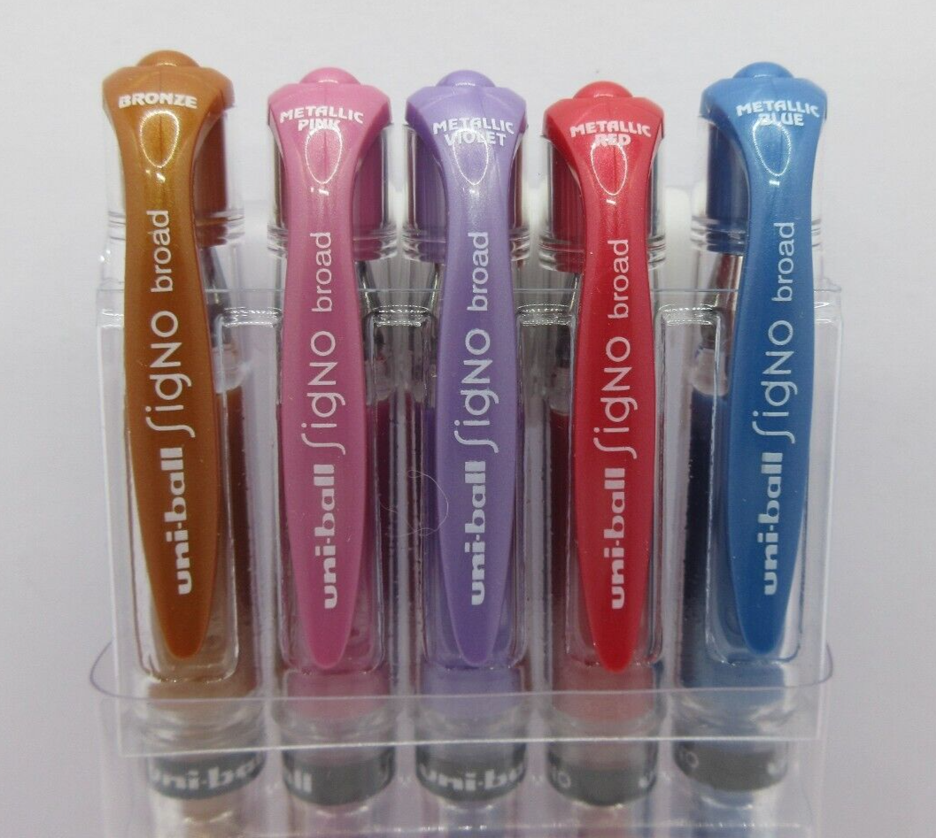 Uni-ball Signo METALLIC Pens Broad 1.0mm ASST COLOURS 5/Pack Wallet UM153 M5P