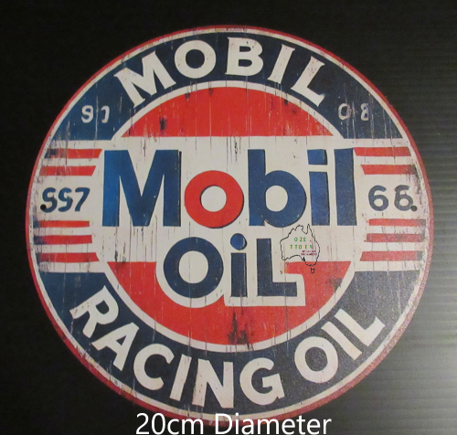 Round Mobil Racing Oil Advertising Tin Sign with aged look new  20cm Diameter