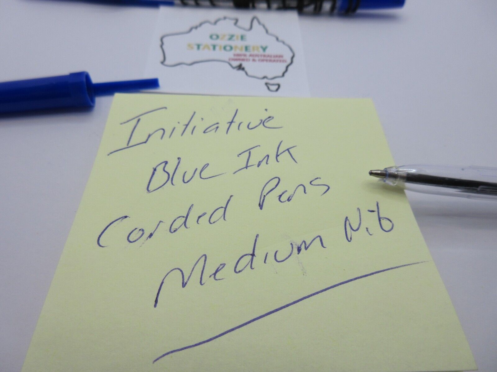 New In Box 12 x Initiative BLUE INK Ball Point Pens String B I C Corded 1.0mm