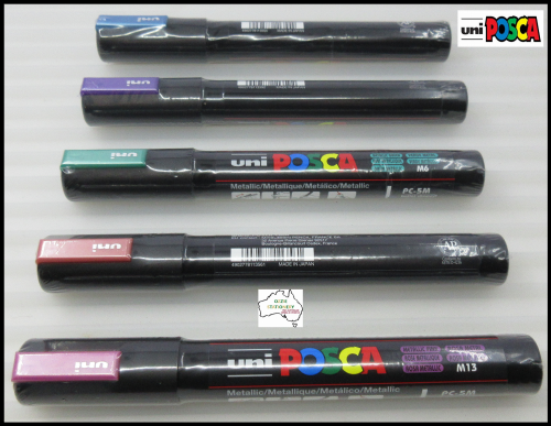 5 ASSORTED METALLIC UNI POSCA Marker PC5M  Bullet 1.8-2.5mm Tip Art