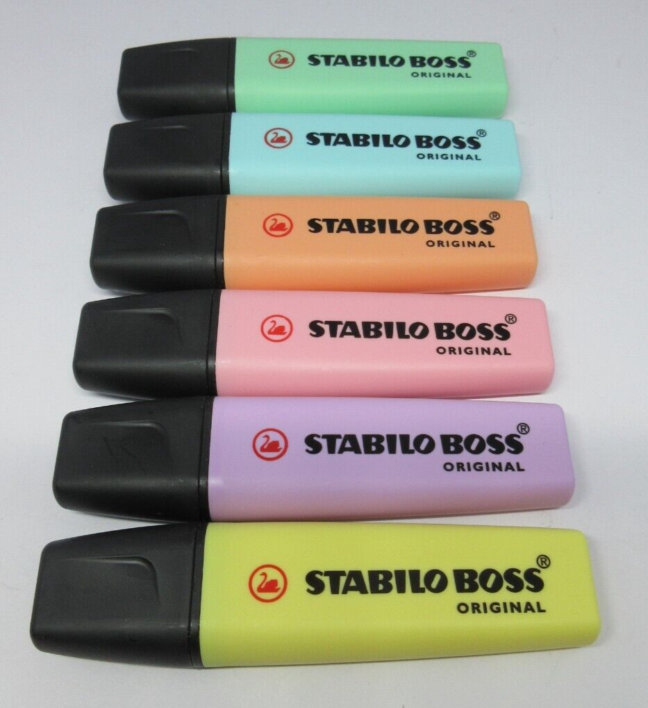 1 x 6 Pack PASTEL Stabilo Boss Highlighters Assorted Colours 49693S