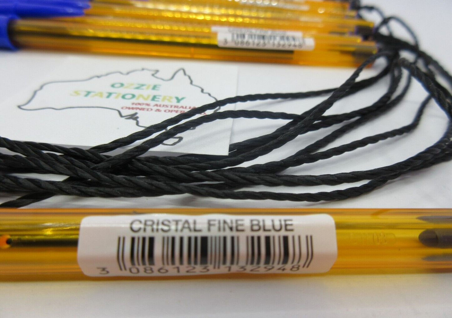 10 x BIC BLUE INK FINE NIB Cristal Ball Point Pens String Corded