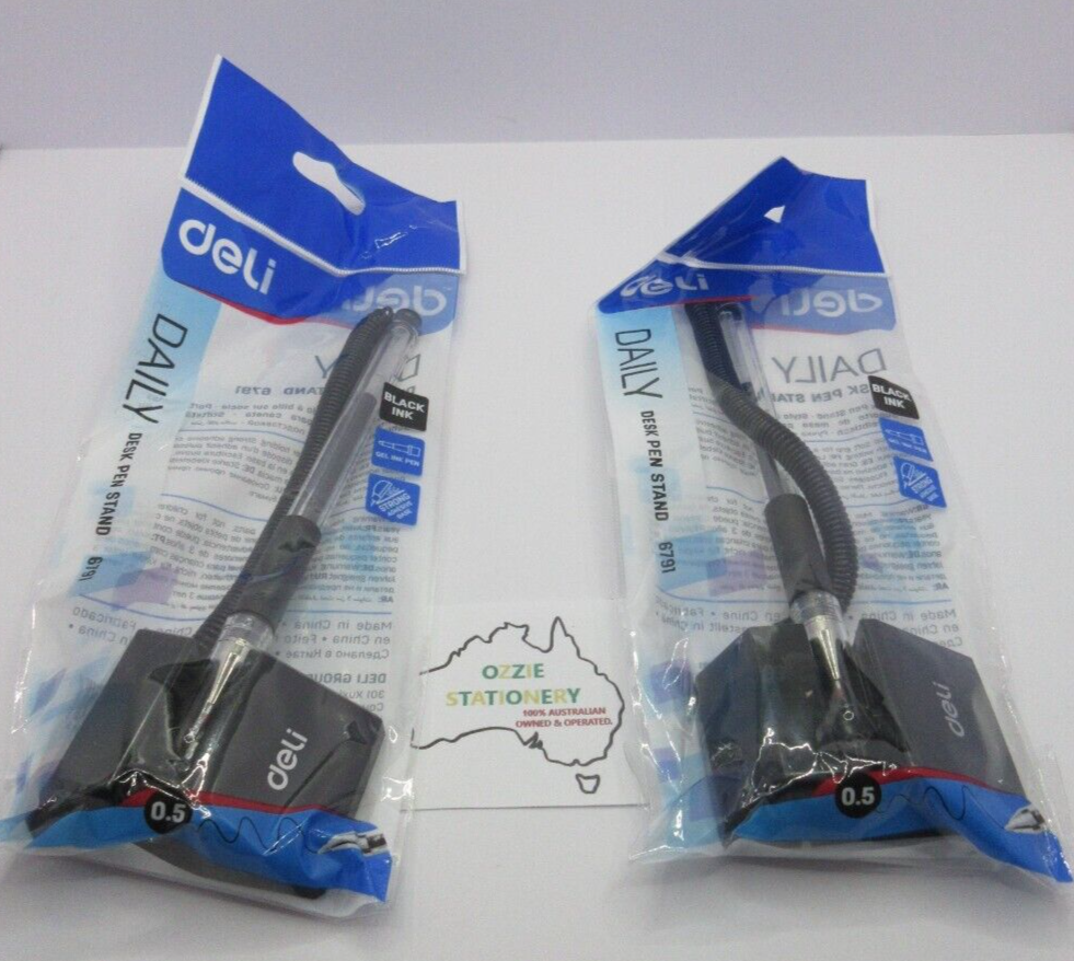 2 x Deli BLACK INK GEL WITH STAND ADHESIVE Corded B I C 0.5mm sent tracked