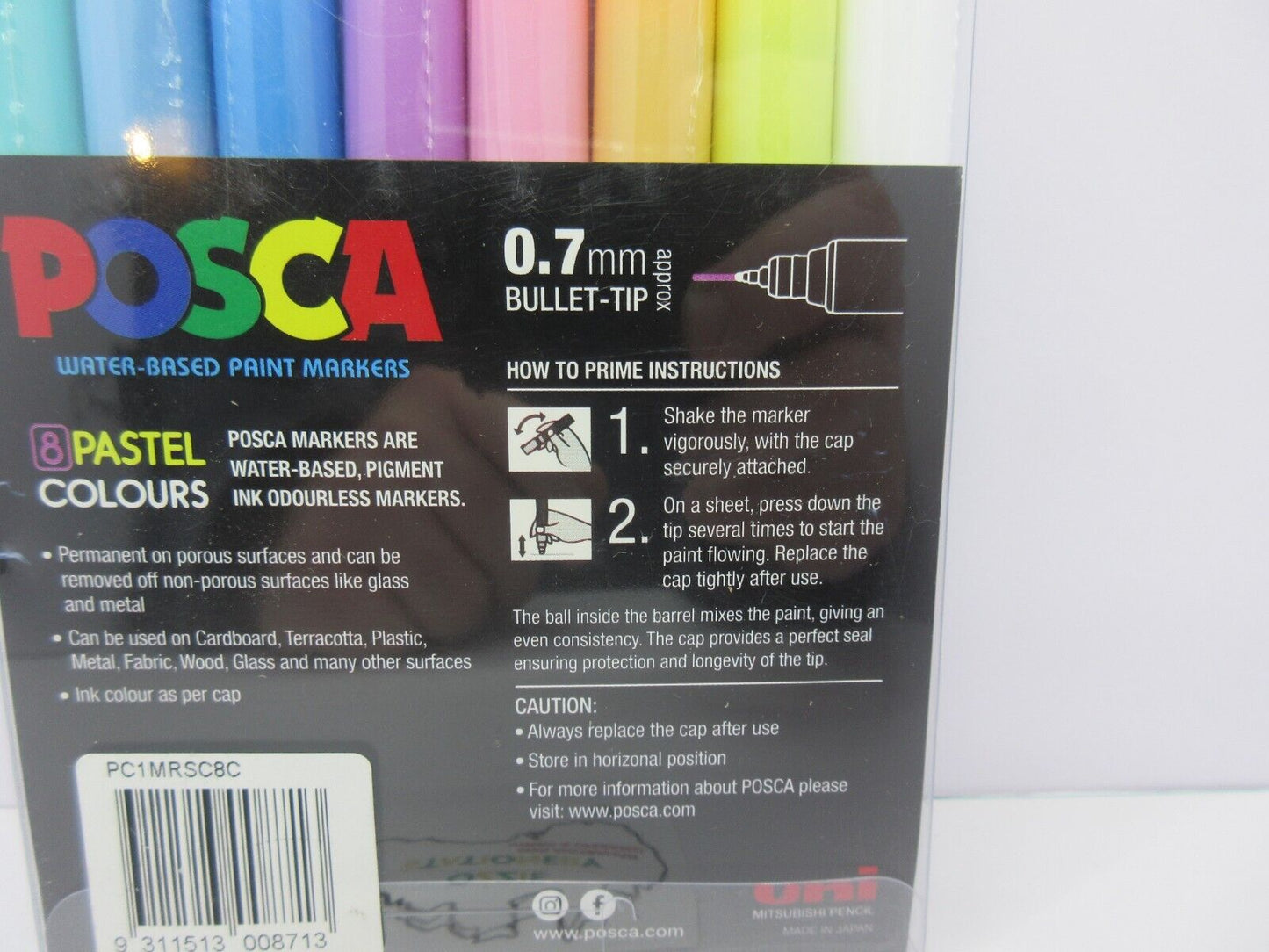 NEW Wallet Uni PC1MR Posca Marker Ultra Fine Round Tip 0.7mm 8 Pastel Colours