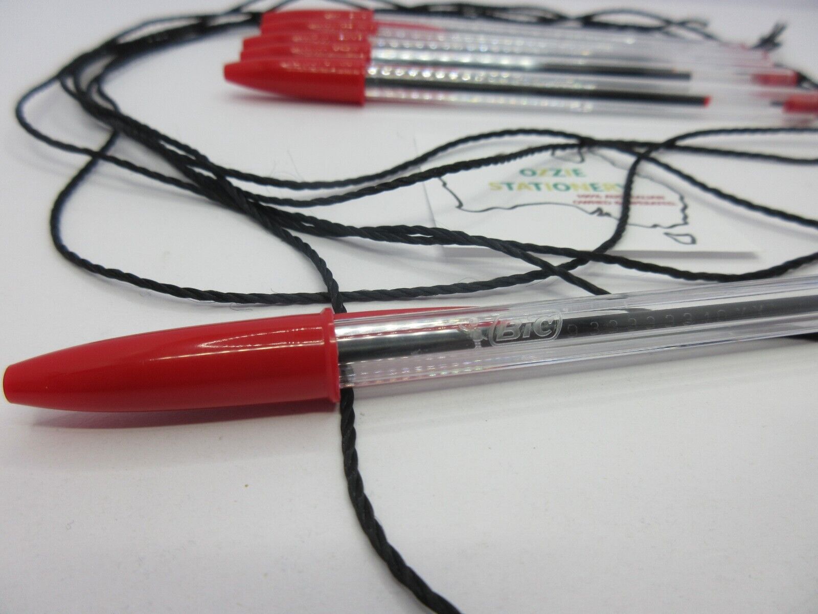 6 x BIC RED INK Cristal Ball Point Pens String Corded 1.0mm  In Stock Now