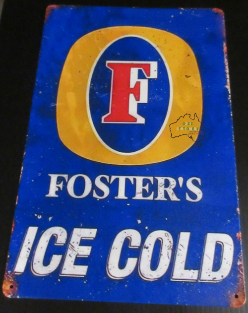 FOSTERS ICE COLD Advertising Beer Tin Sign with aged look new 30cm x 20cm