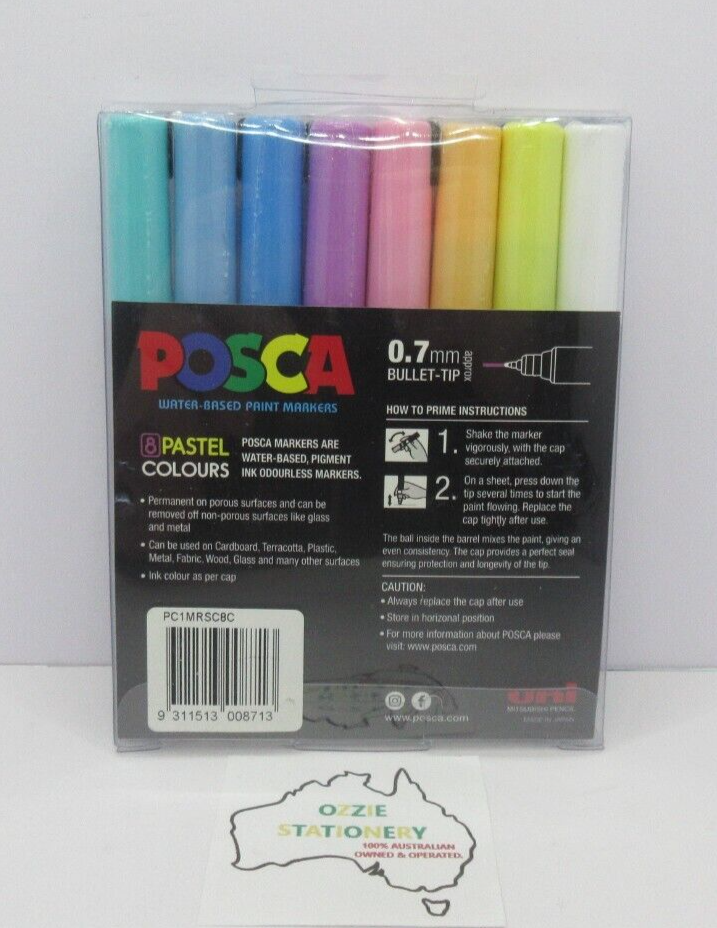 NEW Wallet Uni PC1MR Posca Marker Ultra Fine Round Tip 0.7mm 8 Pastel Colours