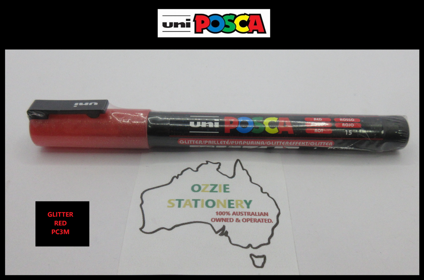 1 x UNI POSCA Marker PC3M GLITTER RED Bullet 0.9-1.3mm Tip Art in stock