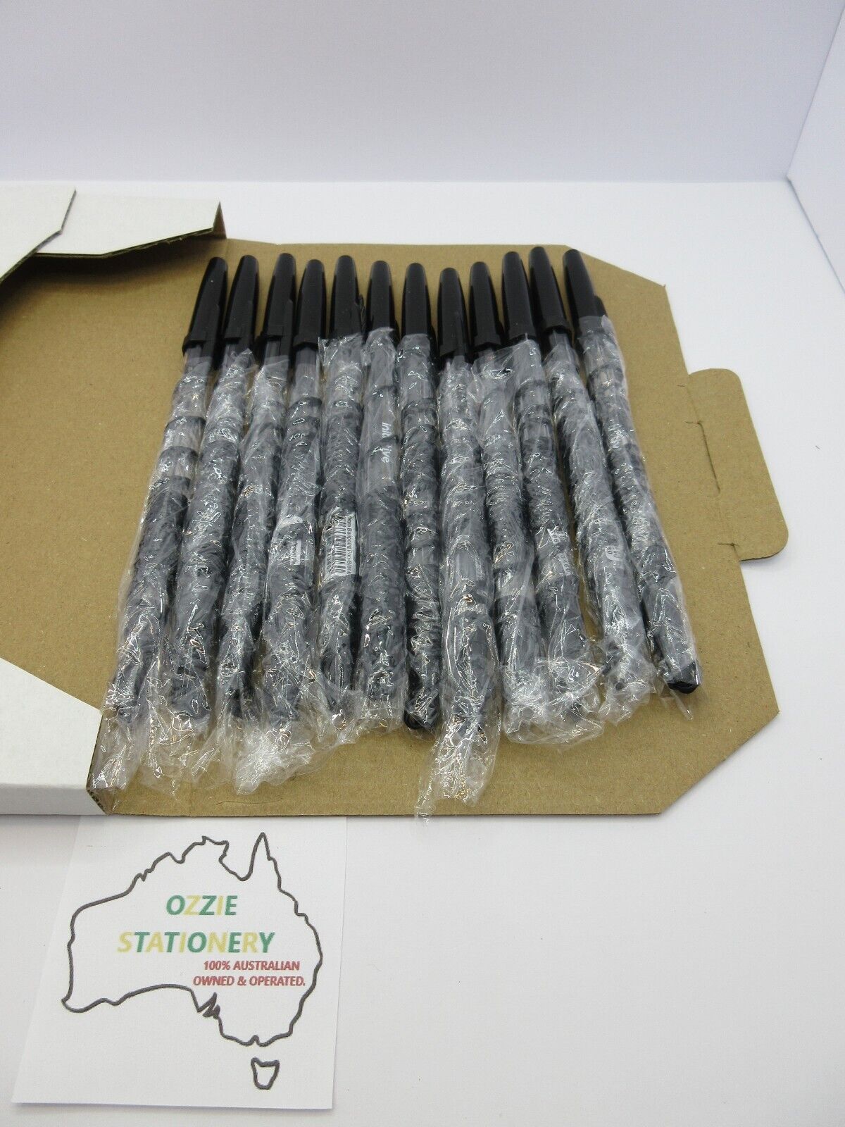 New In Box 12 x Initiative BLACK INK Ball Point Pens String Corded B I C 1.0mm