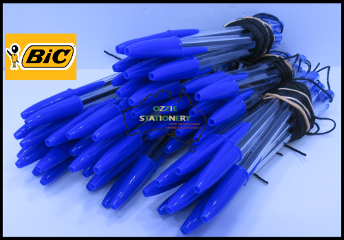 Bulk Buy 50 x BIC BLUE INK Cristal Ball Point Pens String Corded 1.0mm 10217