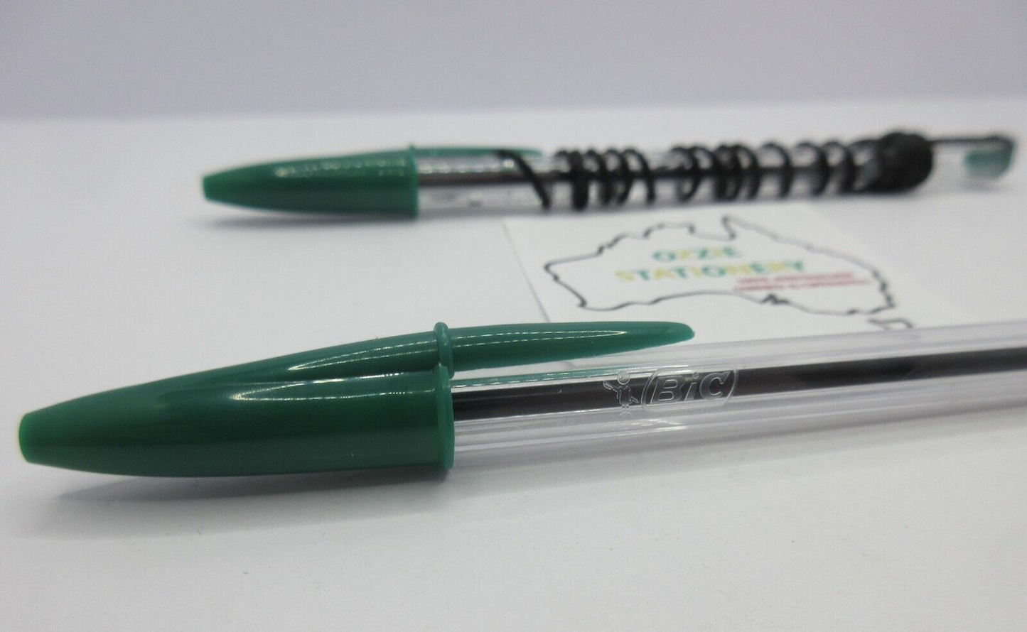 2 x BIC GREEN INK Cristal Ball Point Pens String Corded 1.0mm in stock