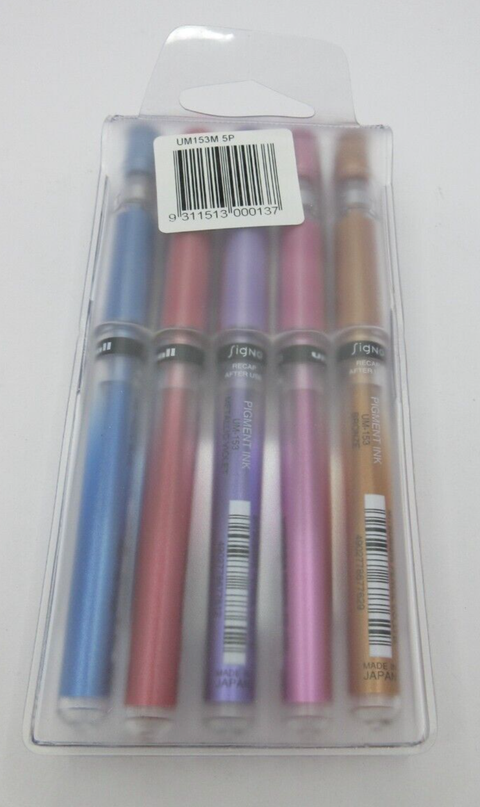 Uni-ball Signo METALLIC Pens Broad 1.0mm ASST COLOURS 5/Pack Wallet UM153 M5P