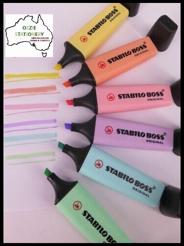 1 x 6 Pack PASTEL Stabilo Boss Highlighters Assorted Colours 49693S