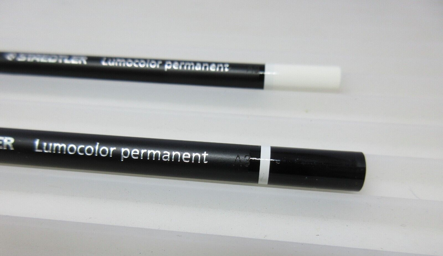 1 BLACK & 1 WHITE Staedtler Glasochrom Chinagraph Lumocolor Permanent Pencil