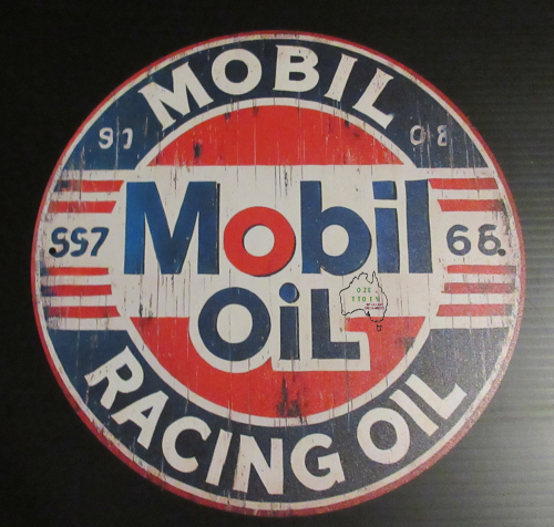 Round Mobil Racing Oil Advertising Tin Sign with aged look new  20cm Diameter