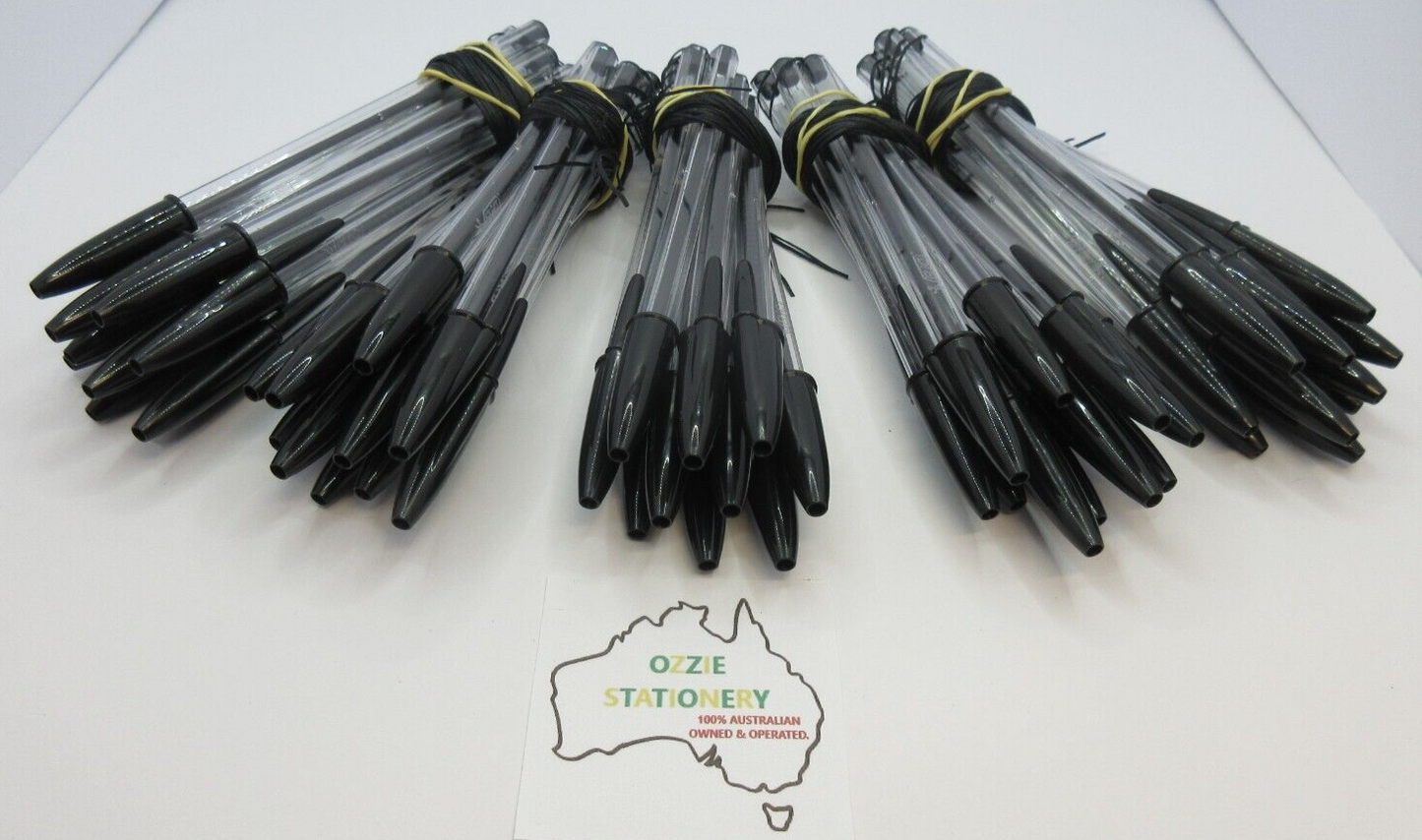 Bulk Buy 50 x BIC BLACK INK Cristal Ball Point Pens String Corded 1.0mm 10247