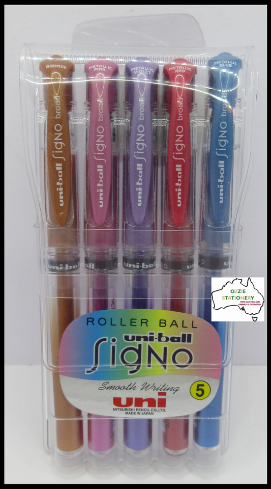 Uni-ball Signo METALLIC Pens Broad 1.0mm ASST COLOURS 5/Pack Wallet UM153 M5P