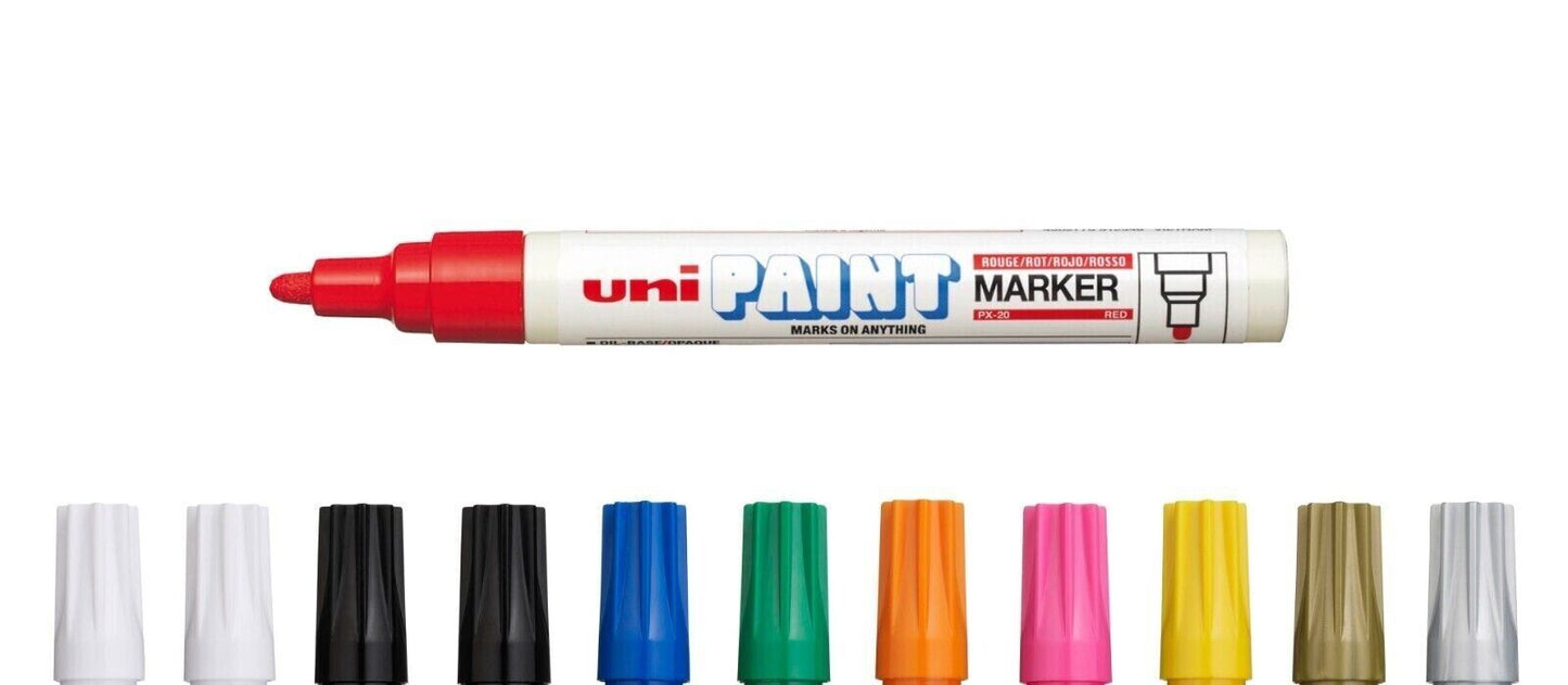 12 x ASSORTED Uni Paint PX20 Paint Marker 2.2-2.8mm Bullet Point PX20-12A