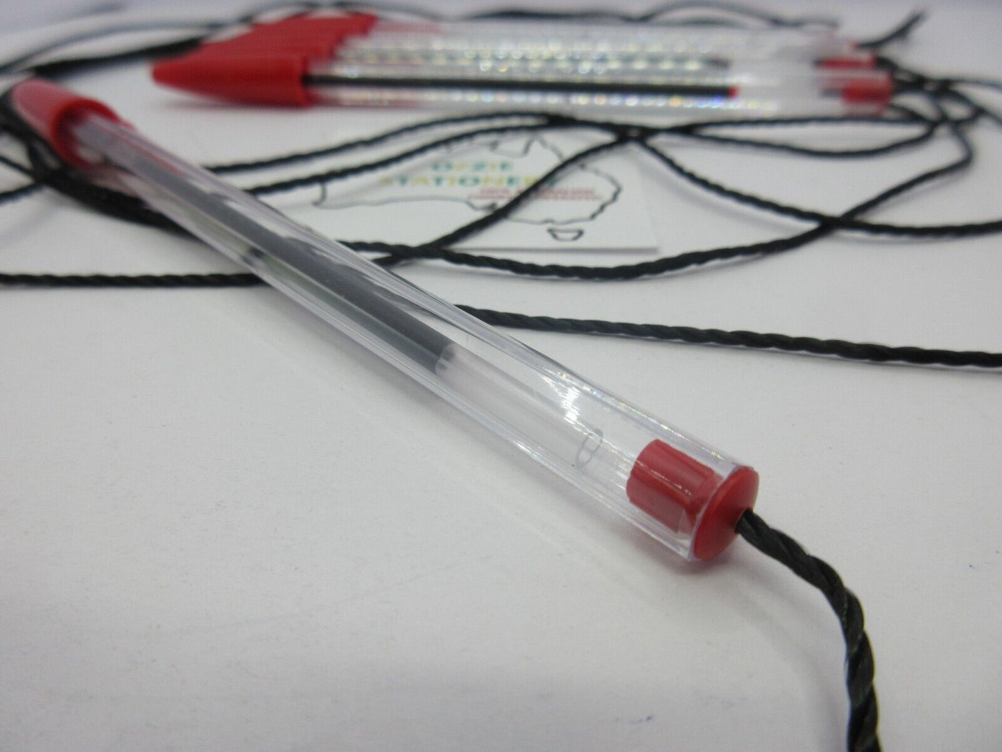 6 x BIC RED INK Cristal Ball Point Pens String Corded 1.0mm  In Stock Now