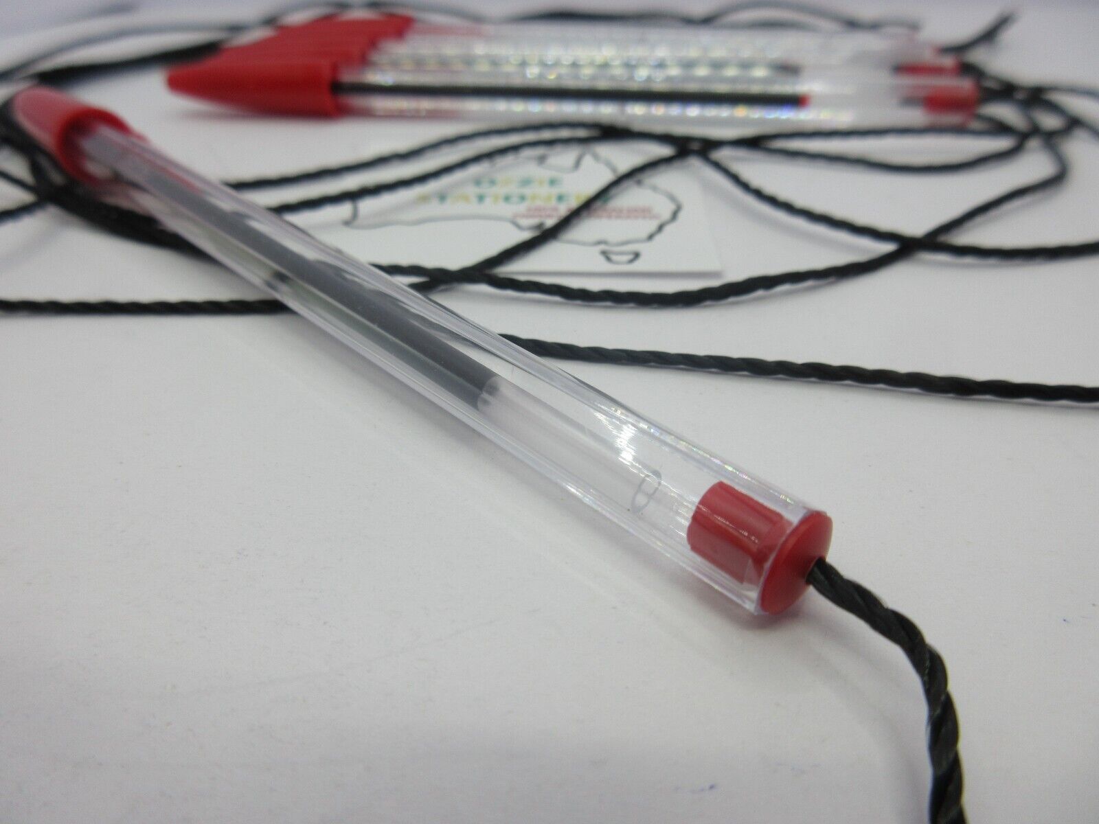 6 x BIC RED INK Cristal Ball Point Pens String Corded 1.0mm  In Stock Now