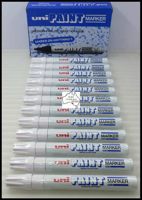 New Box 12 x WHITE Uni Paint PX20 Paint Marker 2.2-2.8mm Bullet Point PX20WH