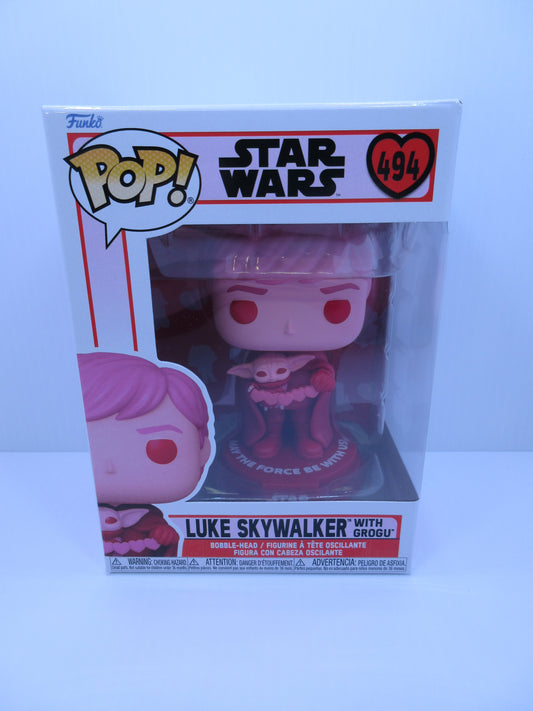 Star Wars - The Mandalorian - Luke Skywalker #494 with Grogu Pink Valentines Funko Pop Vinyl Figure