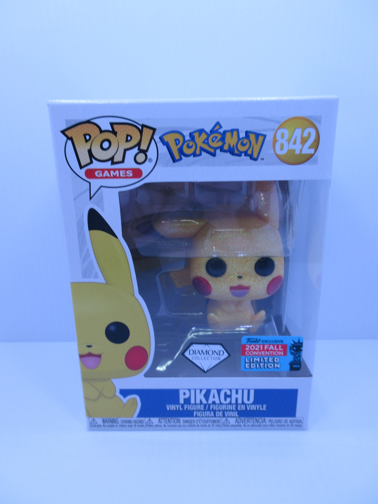 Games - Pokemon - Pikachu #842 Fall Con. 2021 Diamond Glitter Funko Pop Viny