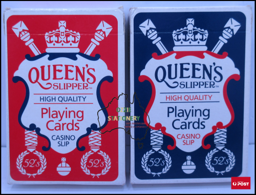 1 x Red and 1 X Blue Deck Queen's Slipper Playing Cards  57 x 89mm Australian Made