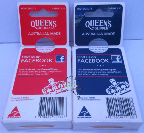 1 x Red and 1 X Blue Deck Queen's Slipper Playing Cards  57 x 89mm Australian Made