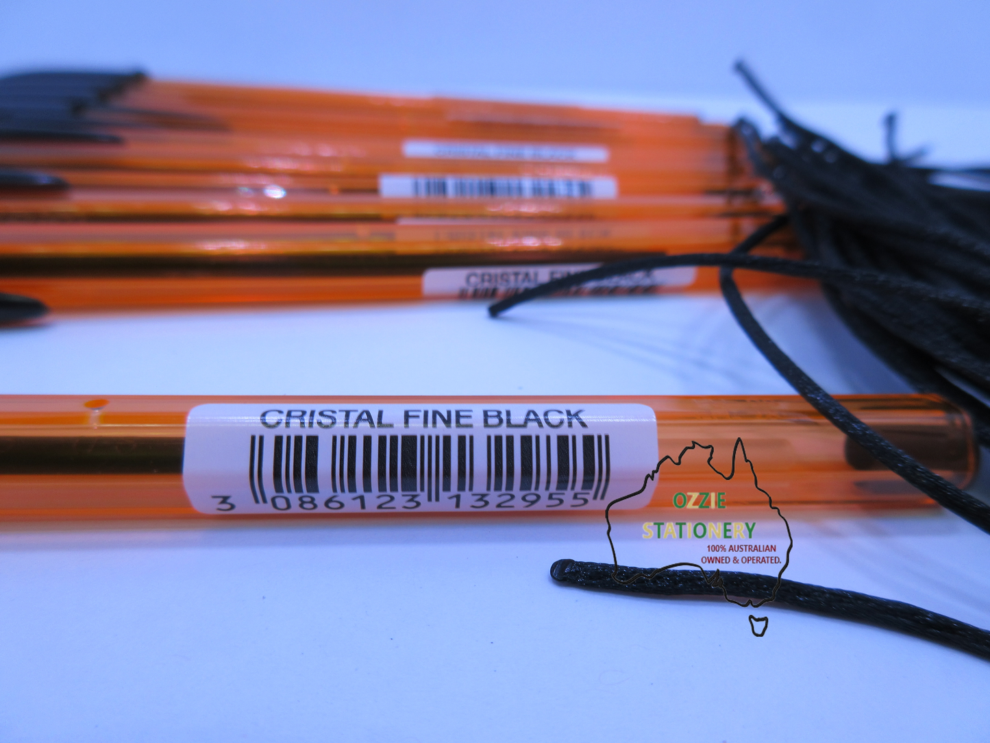 10 x BIC BLACK INK FINE NIB Cristal Ball Point Pens String Corded